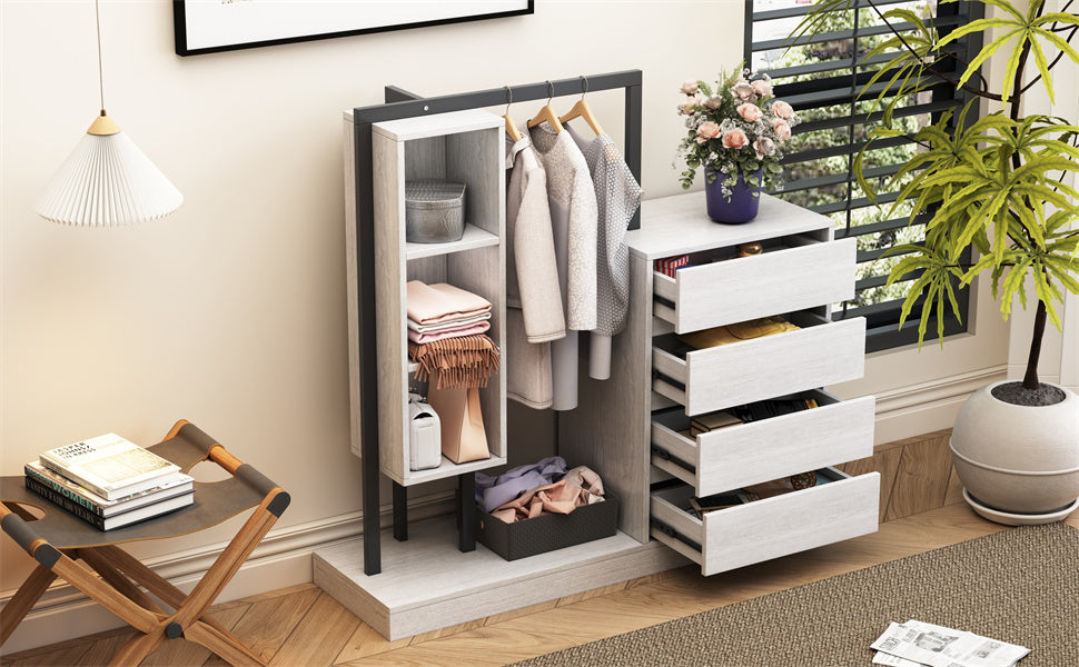 Nøordka Light Dresser Default 55" White Wardrobe with 4 Drawers & 3 Shelves