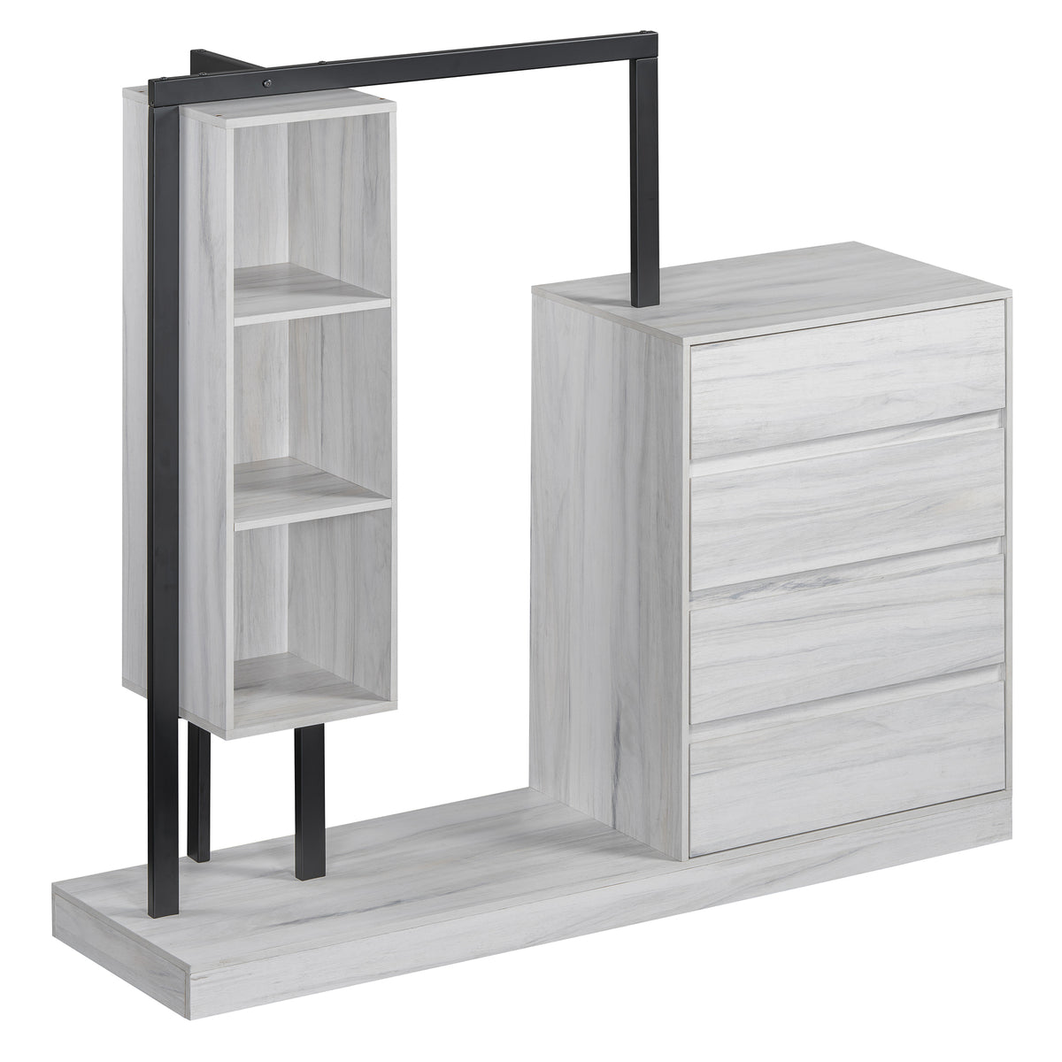 Nøordka Light Dresser Default 55" White Wardrobe with 4 Drawers &amp; 3 Shelves