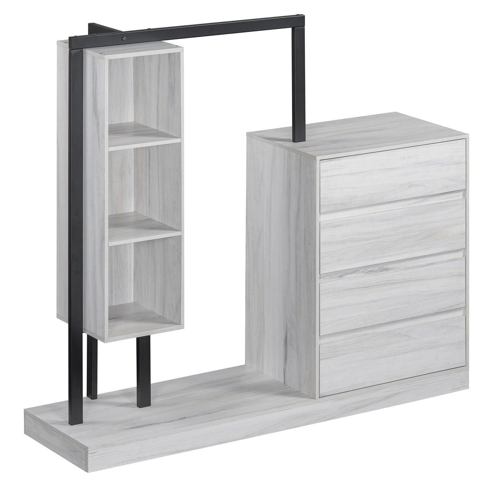 Nøordka Light Dresser Default 55" White Wardrobe with 4 Drawers & 3 Shelves