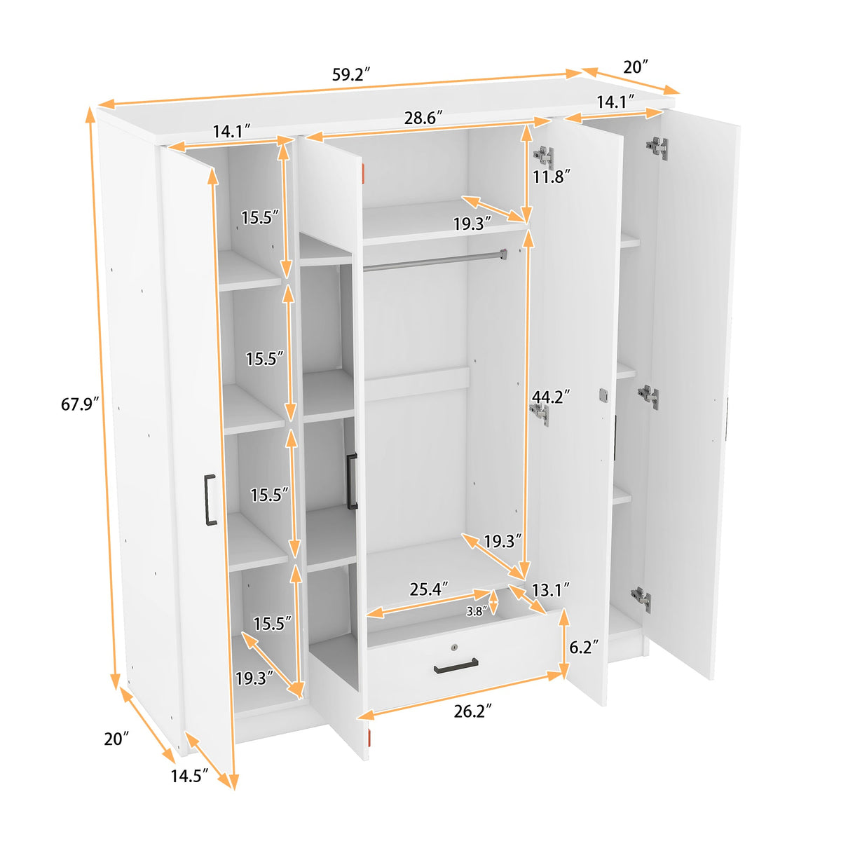 Nøordka Light Dresser Default 60" White 4-Door Mirrored Wardrobe