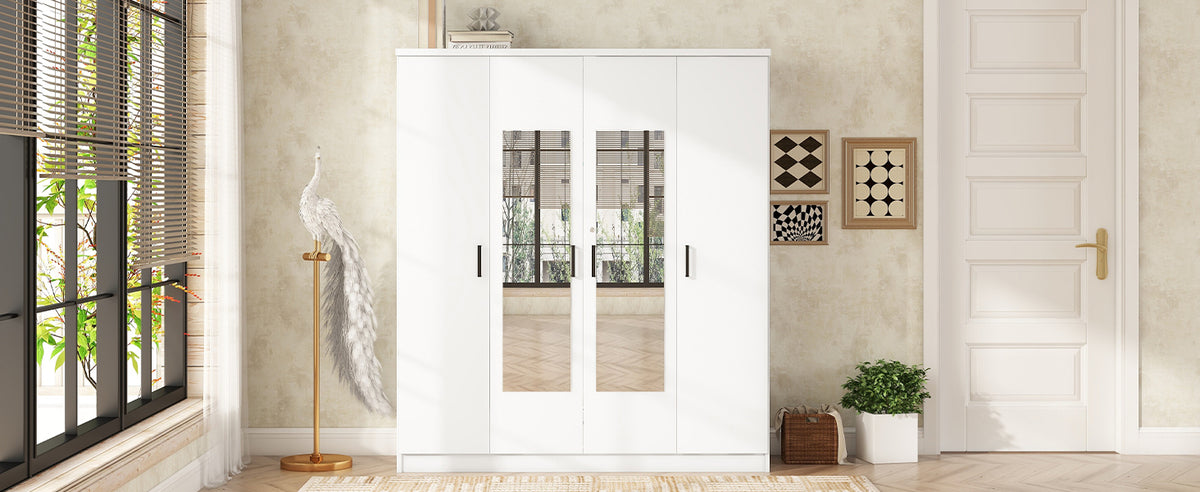 Nøordka Light Dresser Default 60" White 4-Door Mirrored Wardrobe