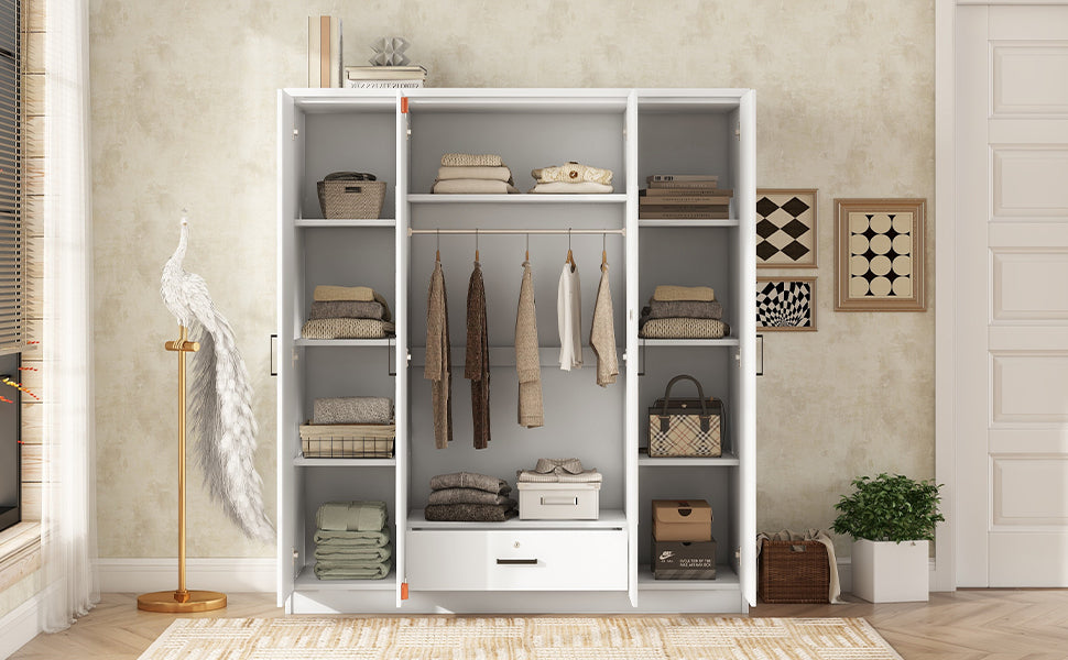 Nøordka Light Dresser Default 60" White 4-Door Mirrored Wardrobe