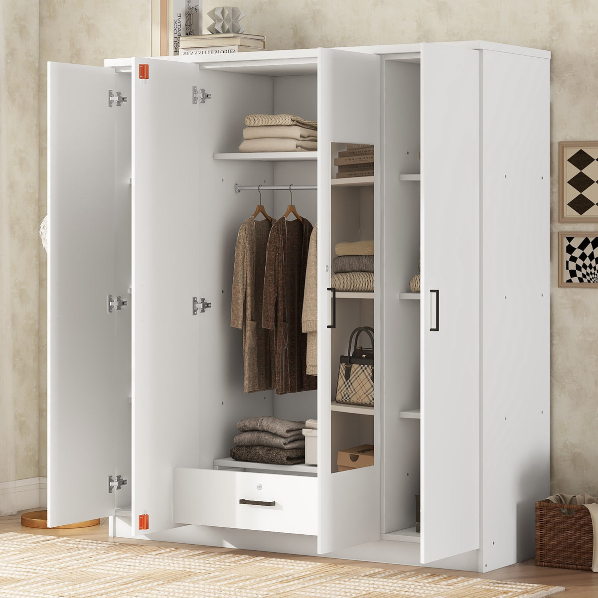 Nøordka Light Dresser Default 60" White 4-Door Mirrored Wardrobe
