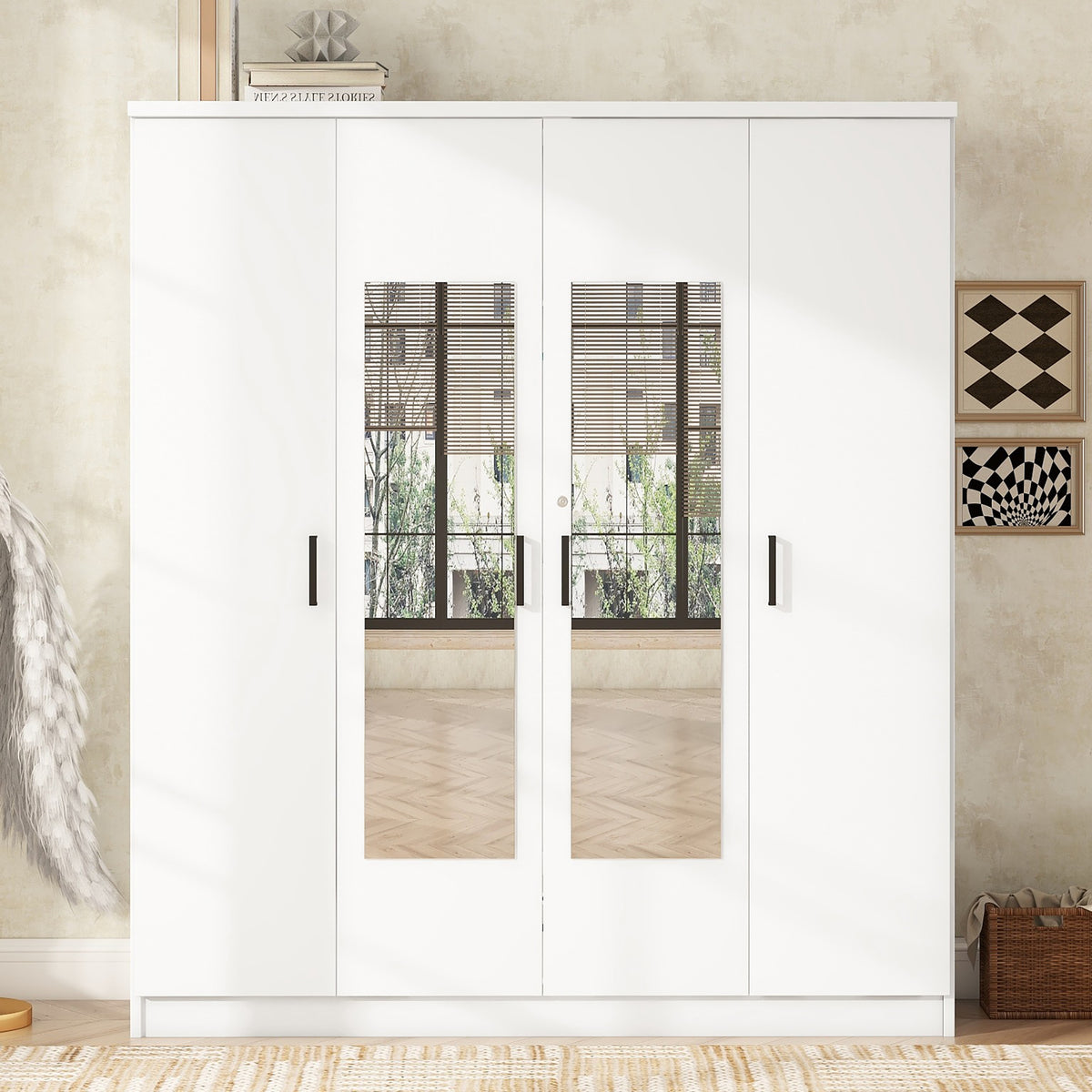 Nøordka Light Dresser Default 60" White 4-Door Mirrored Wardrobe