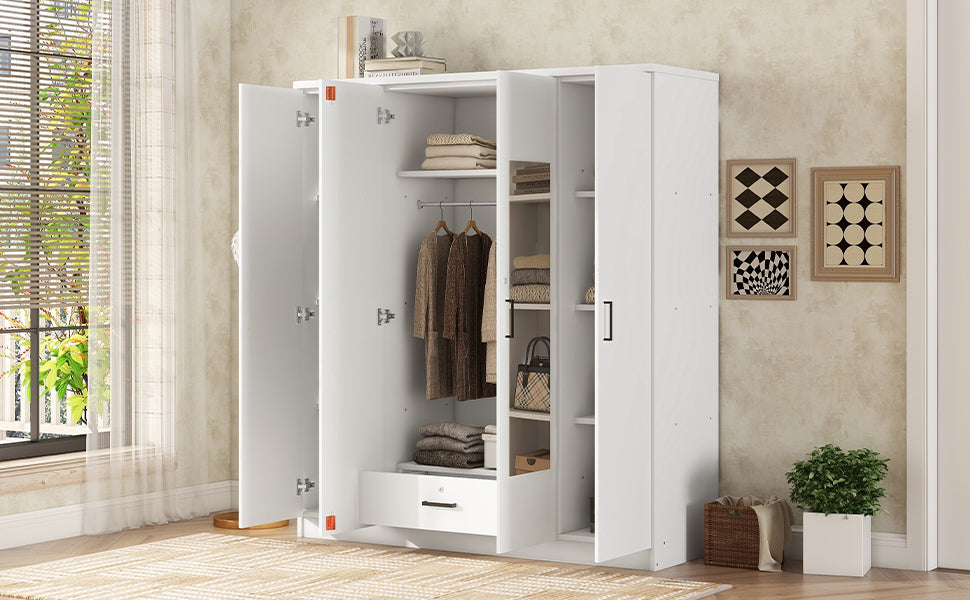 Nøordka Light Dresser Default 60" White 4-Door Mirrored Wardrobe