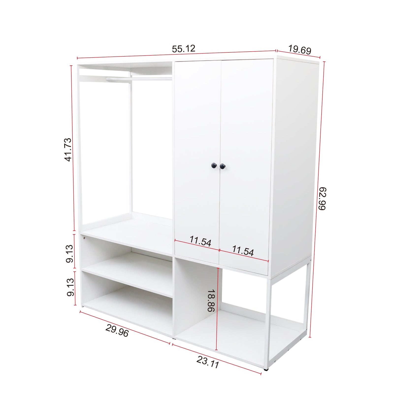 Nøordka Light Dresser Default 63" White High Wardrobe Closet with Shelves & Hanging Rod
