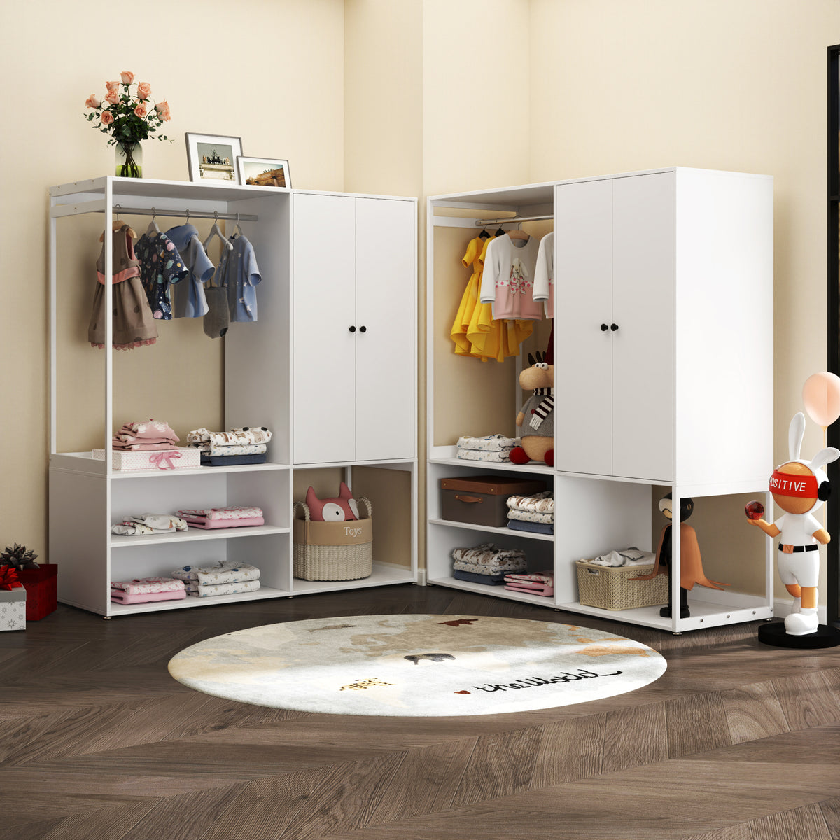 Nøordka Light Dresser Default 63" White High Wardrobe Closet with Shelves &amp; Hanging Rod