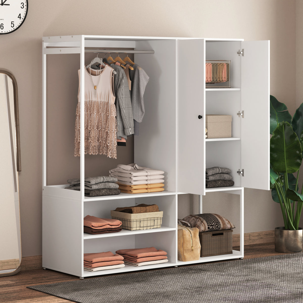 Nøordka Light Dresser Default 63" White High Wardrobe Closet with Shelves &amp; Hanging Rod