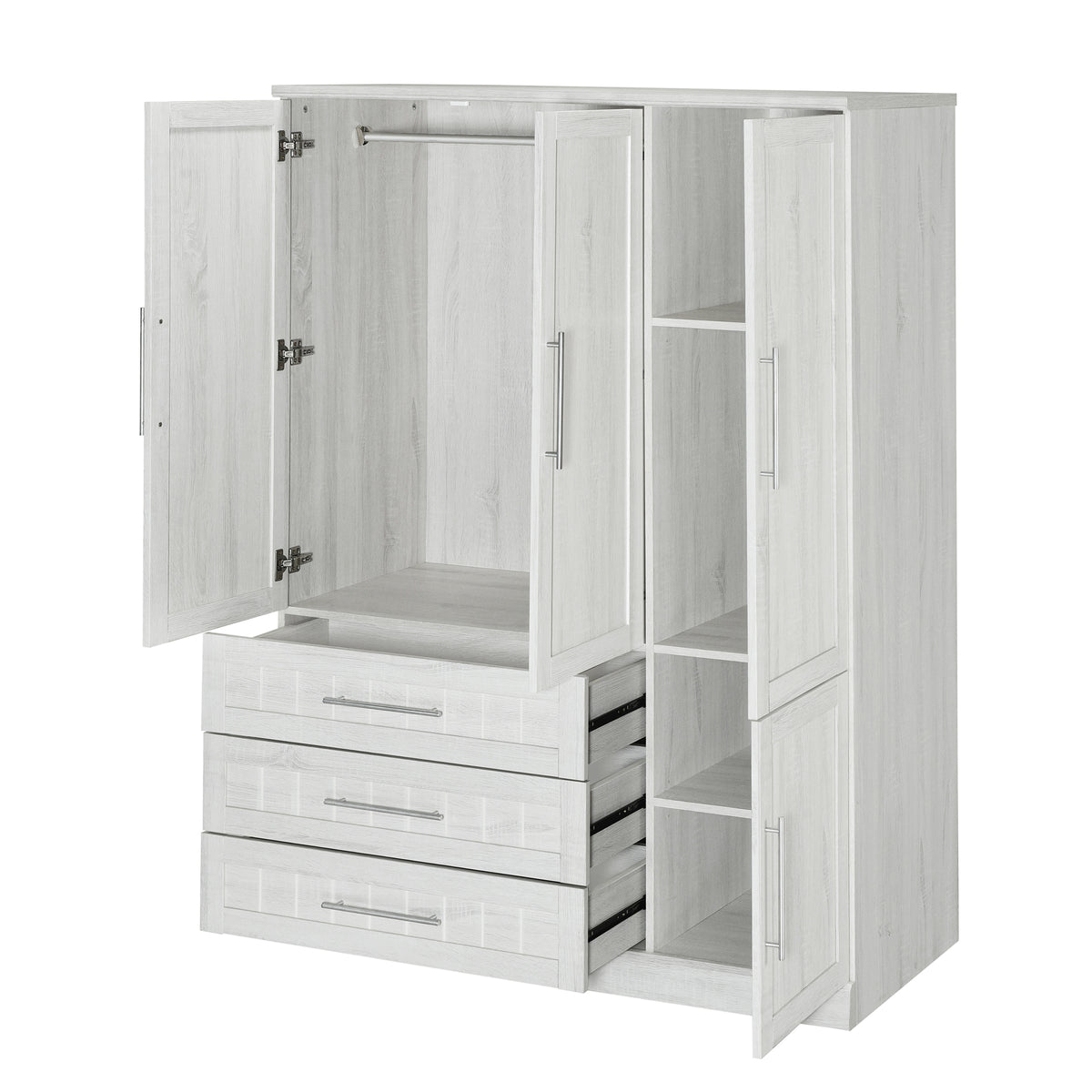 Nøordka Light Dresser Default 67" White 4 Door Wardrobe Armoire Closet with 3 Drawers