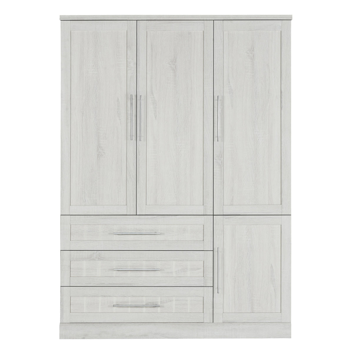 Nøordka Light Dresser Default 67" White 4 Door Wardrobe Armoire Closet with 3 Drawers