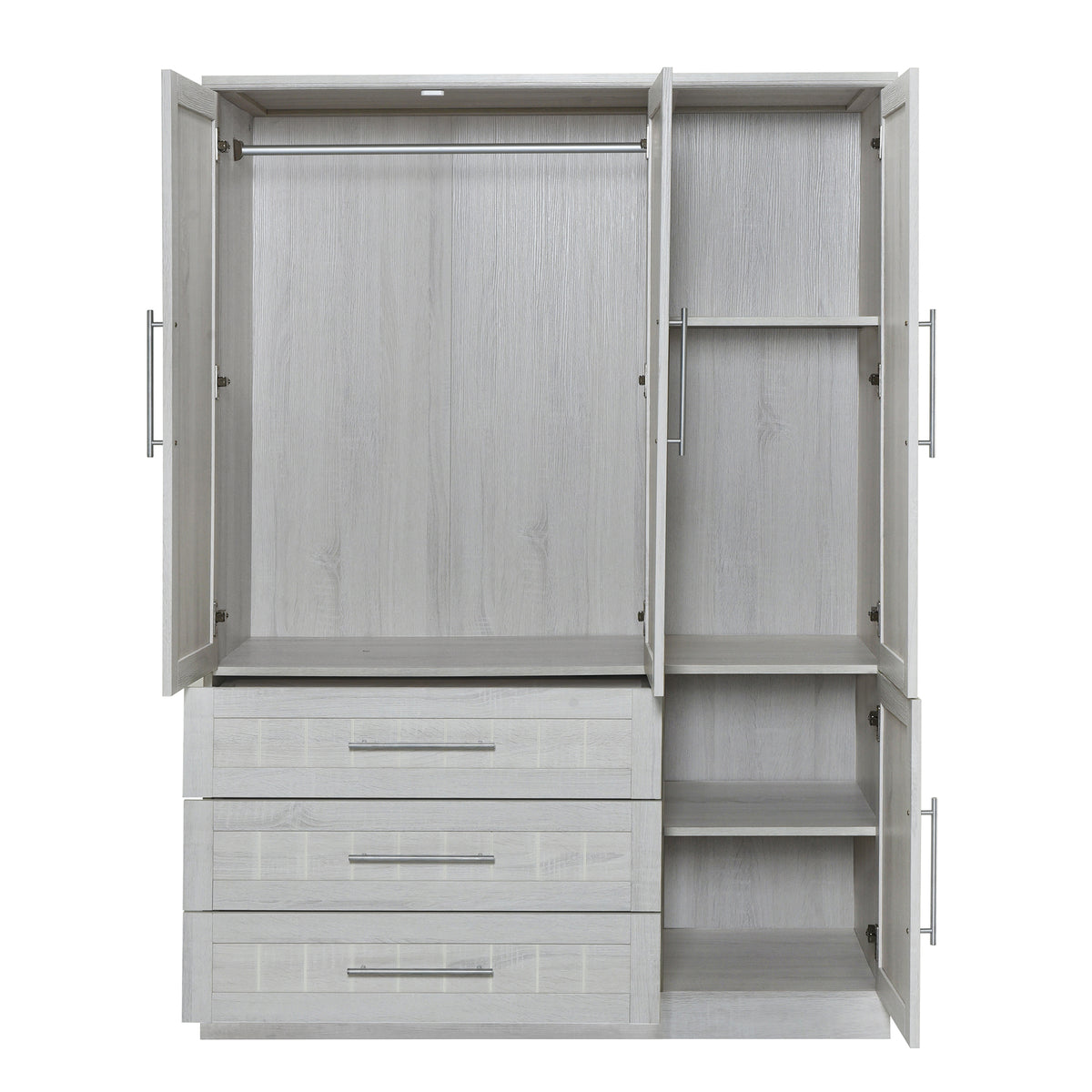 Nøordka Light Dresser Default 67" White 4 Door Wardrobe Armoire Closet with 3 Drawers