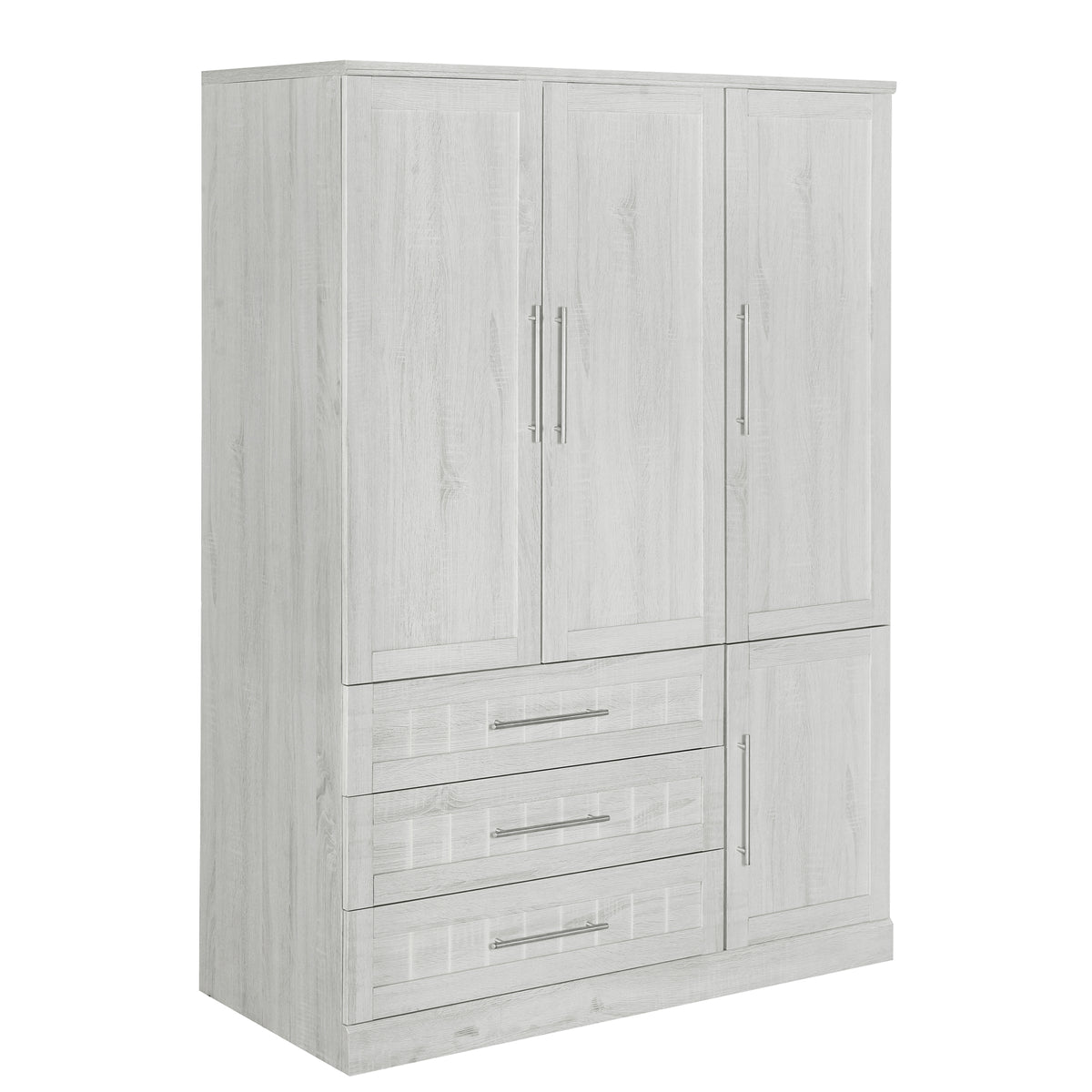 Nøordka Light Dresser Default 67" White 4 Door Wardrobe Armoire Closet with 3 Drawers