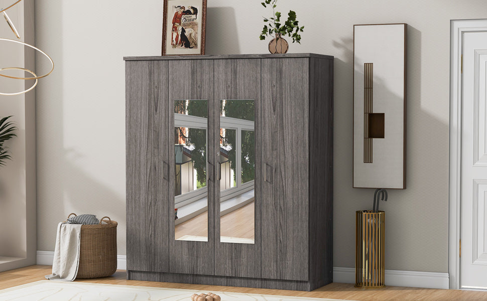 Nøordka Light Dresser Default 68" Gray 4-Door Mirror Wardrobe &amp; Closet