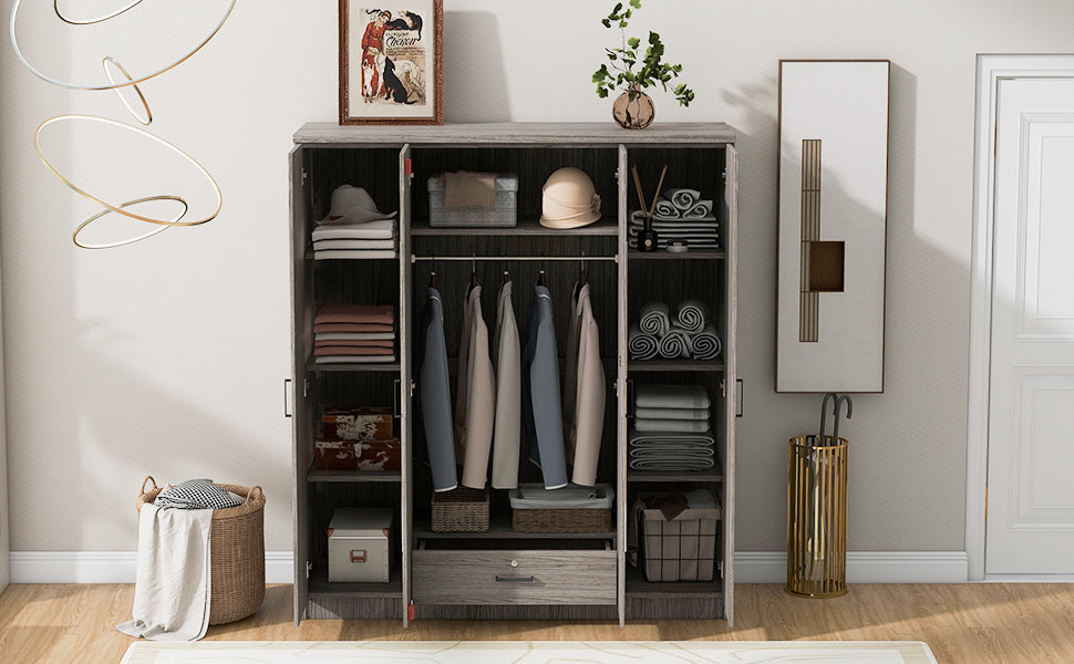 Nøordka Light Dresser Default 68" Gray 4-Door Mirror Wardrobe & Closet
