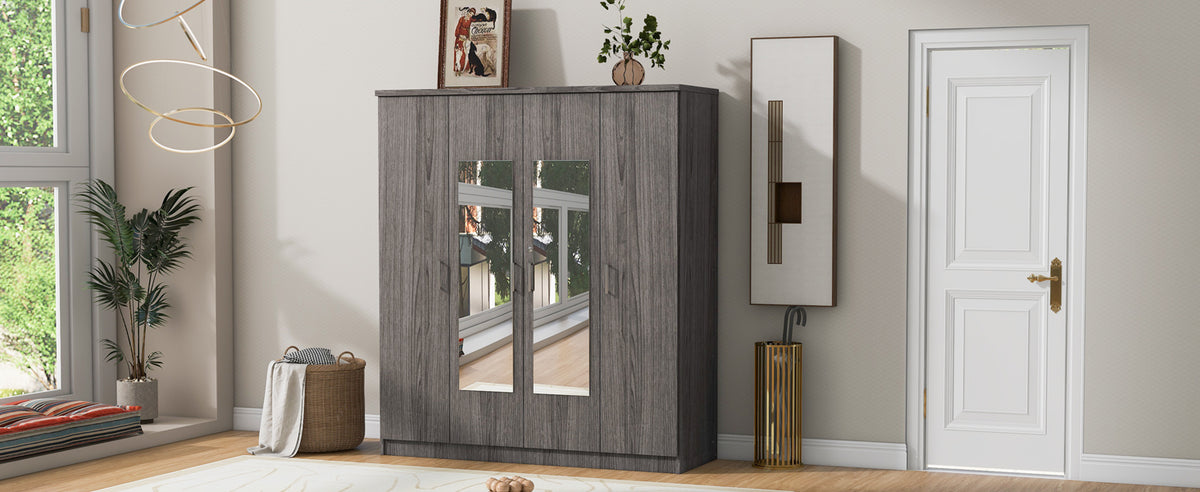 Nøordka Light Dresser Default 68" Gray 4-Door Mirror Wardrobe &amp; Closet