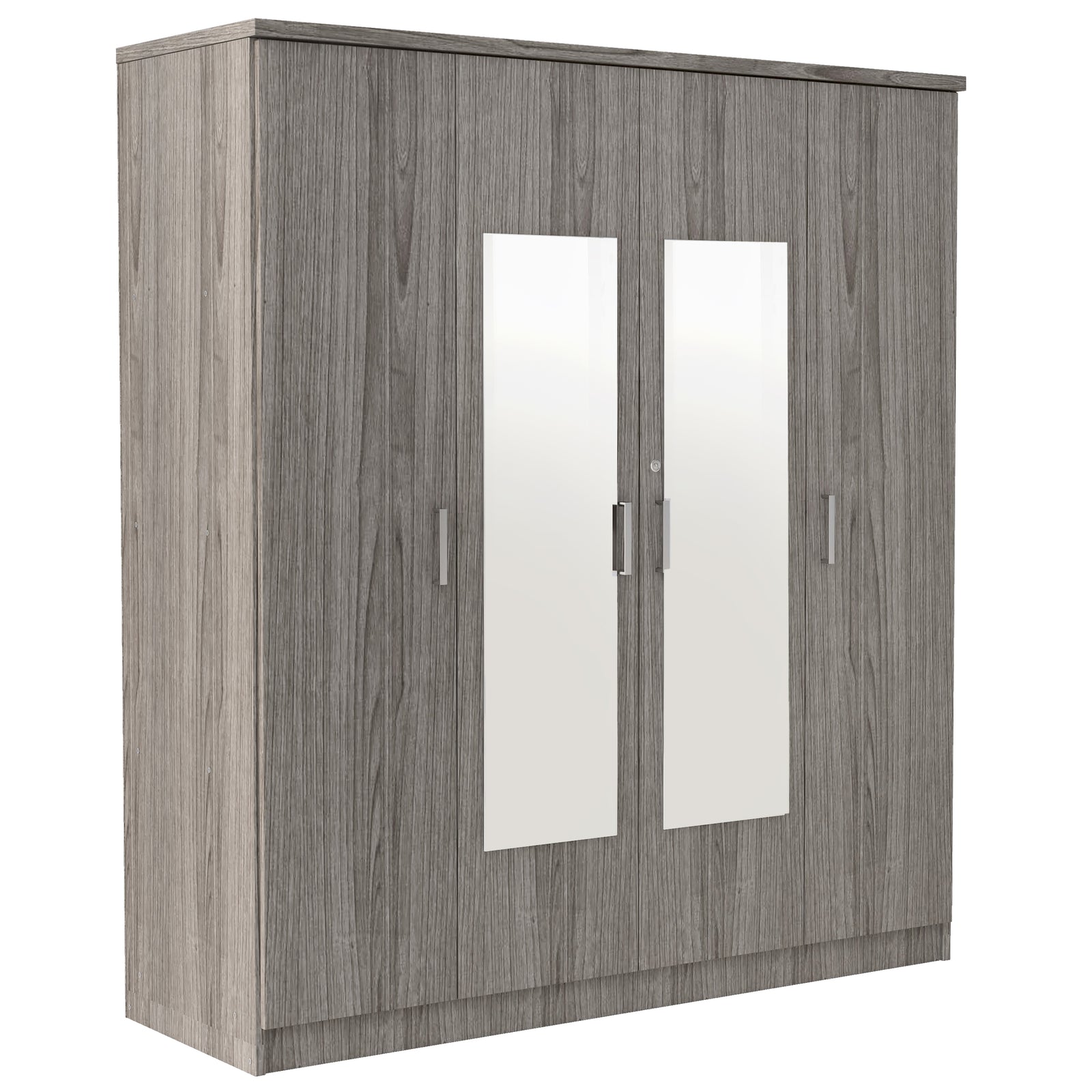 Nøordka Light Dresser Default 68" Gray 4-Door Mirror Wardrobe & Closet