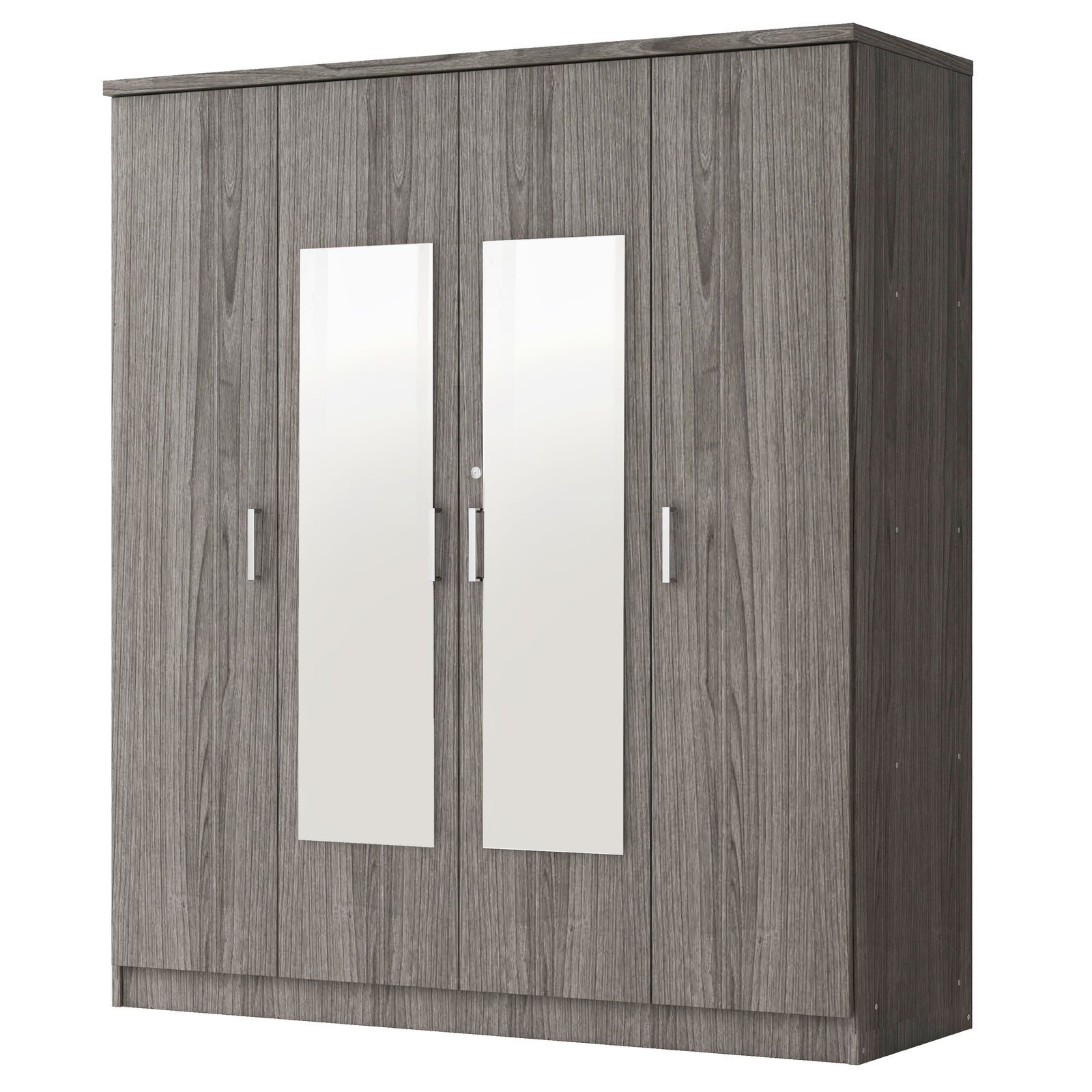 Nøordka Light Dresser Default 68" Gray 4-Door Mirror Wardrobe & Closet