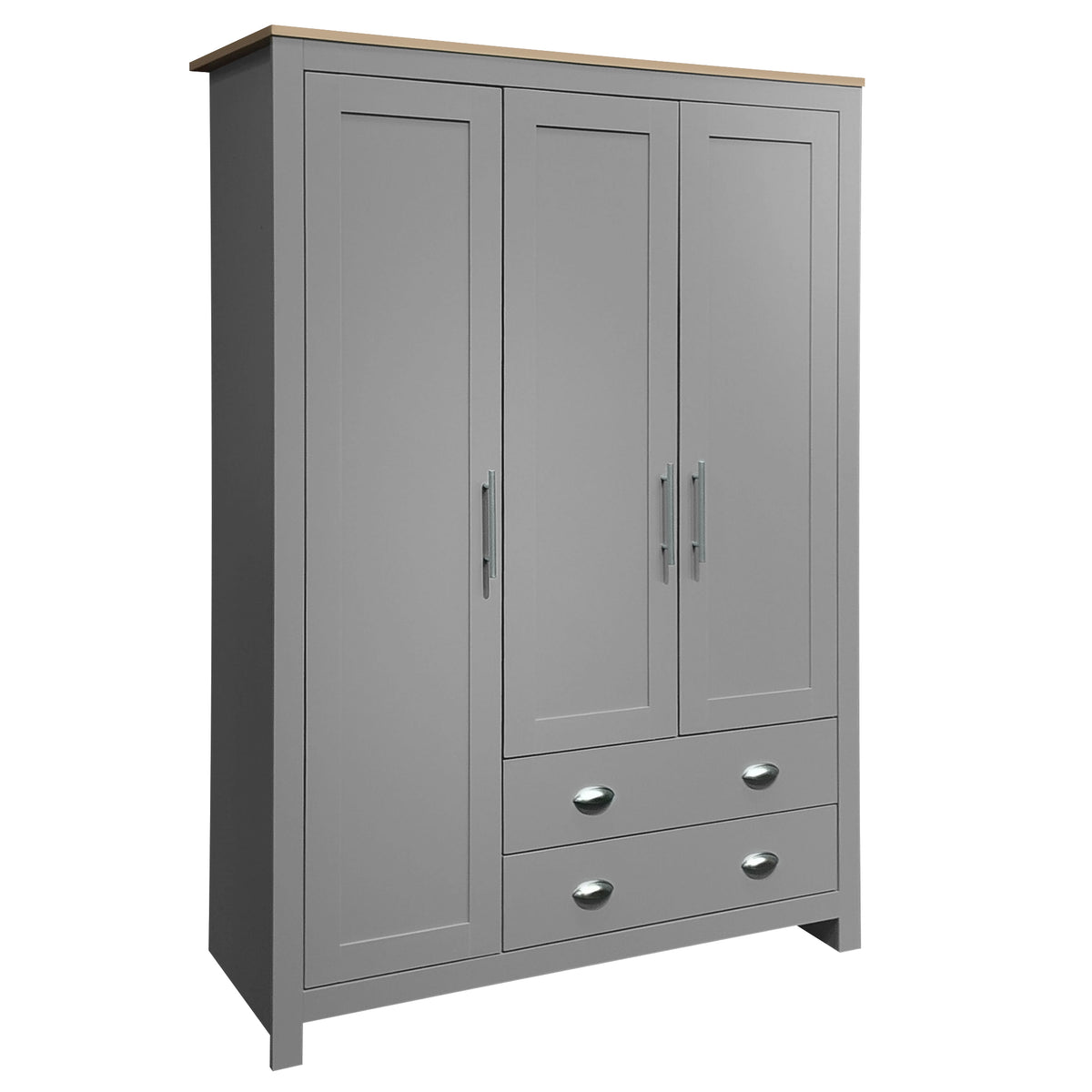 Nøordka Light Dresser Default 68" Gray Three Door Storage Wardrobe with Cabinets &amp; Two Hanging Rods