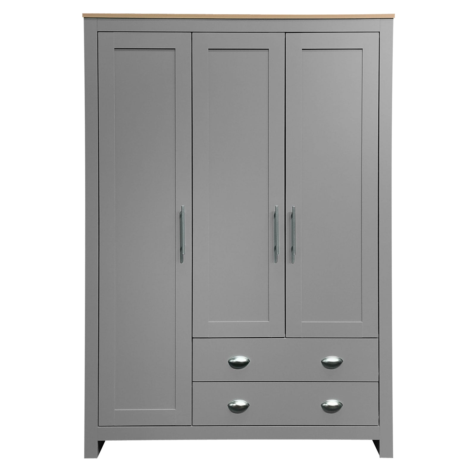 Nøordka Light Dresser Default 68" Gray Three Door Storage Wardrobe with Cabinets & Two Hanging Rods