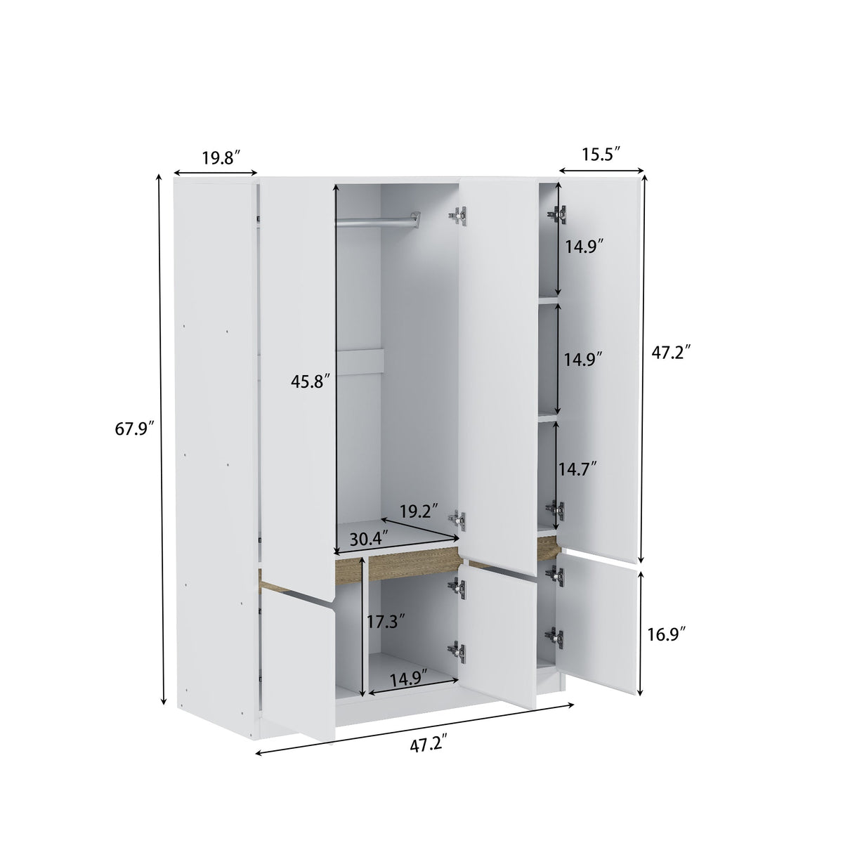 Nøordka Light Dresser Default 68" White 6-Doors Wooden Wardrobe