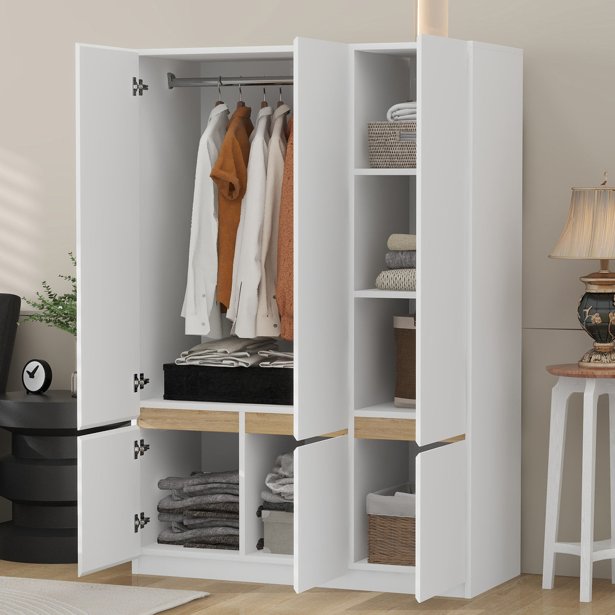 Nøordka Light Dresser Default 68" White 6-Doors Wooden Wardrobe