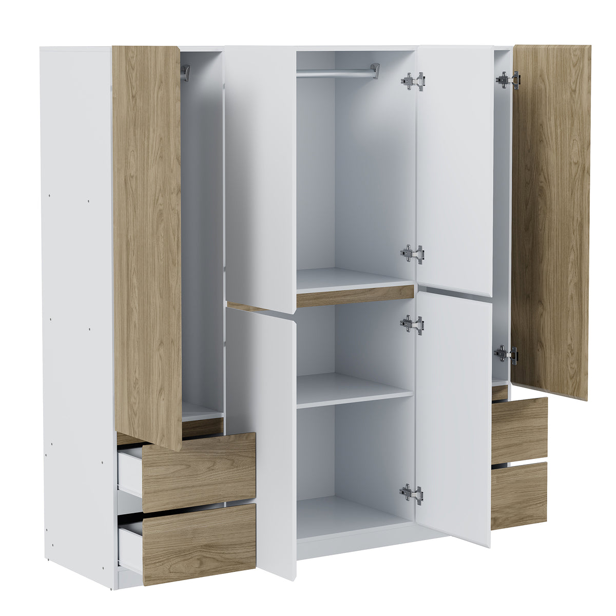 Nøordka Light Dresser Default 68" White &amp; Natural 6-Door Wooden Wardrobe