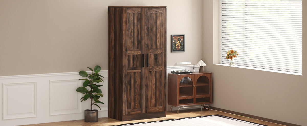 Nøordka Light Dresser Default 69" Brown 2-Door Wooden Wardrobe Armoire with Lighting