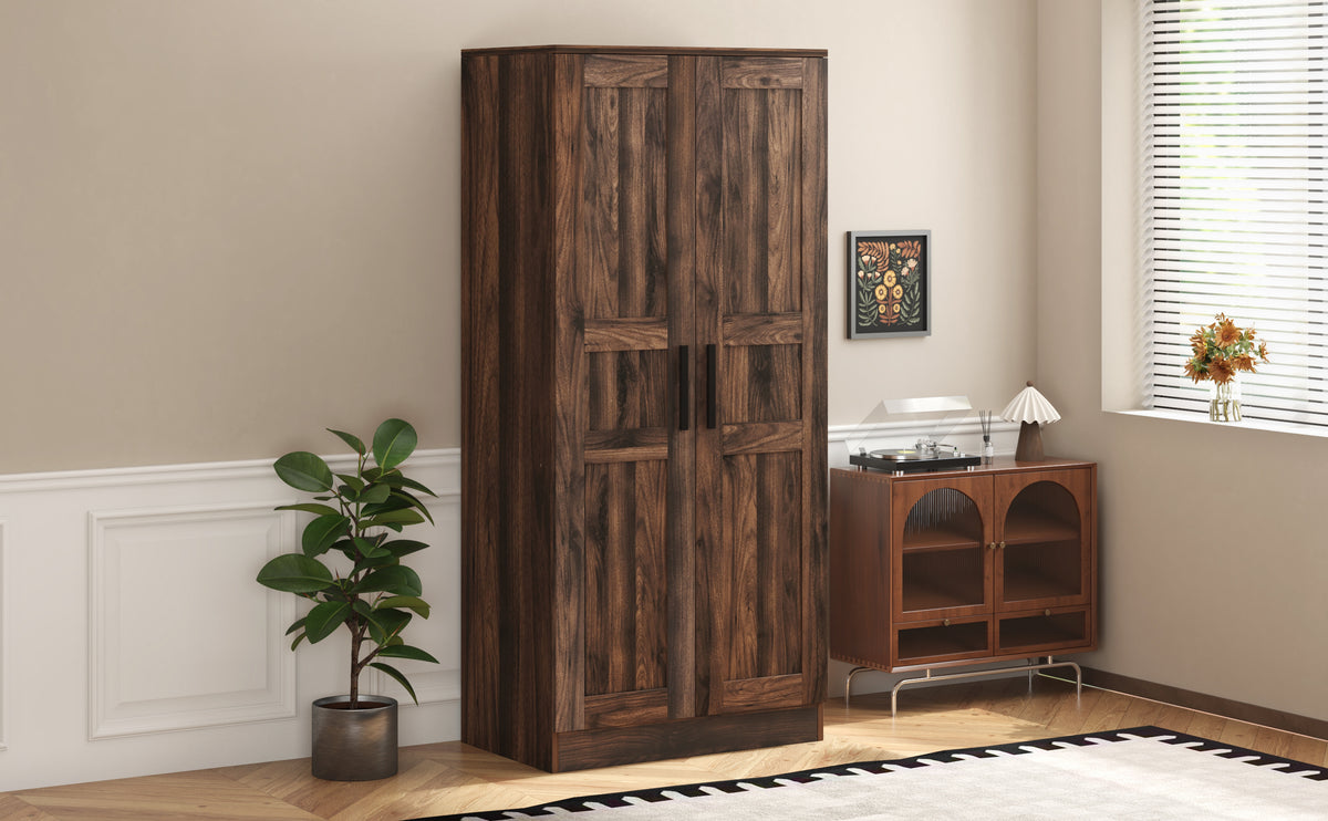 Nøordka Light Dresser Default 69" Brown 2-Door Wooden Wardrobe Armoire with Lighting