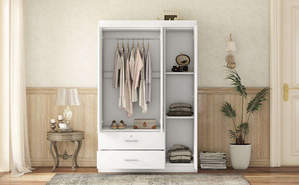 Nøordka Light Dresser Default 69" White 3-Door Mirror Wardrobe with Shelving