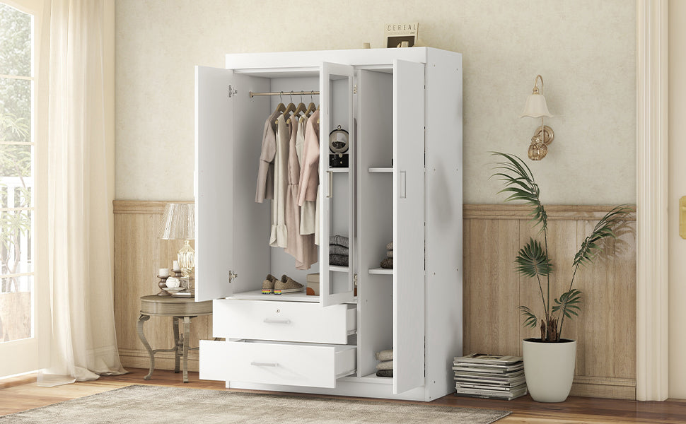 Nøordka Light Dresser Default 69" White 3-Door Mirror Wardrobe with Shelving