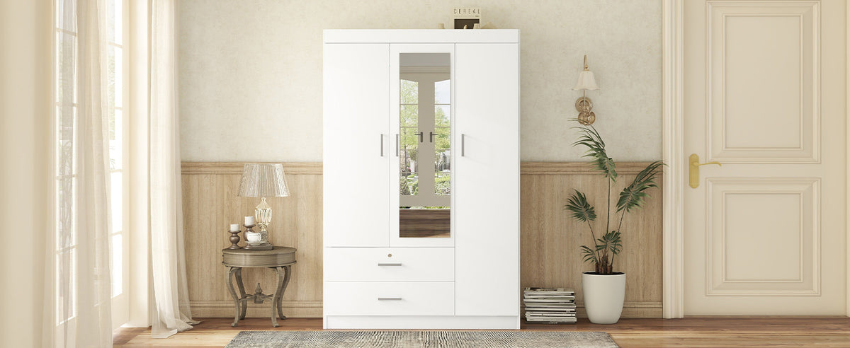 Nøordka Light Dresser Default 69" White 3-Door Mirror Wardrobe with Shelving
