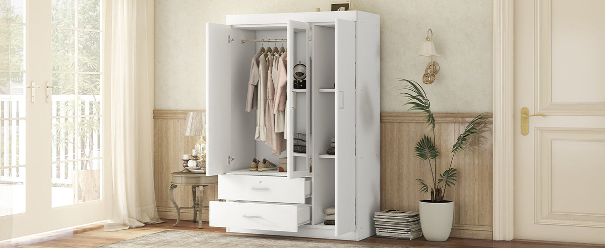 Nøordka Light Dresser Default 69" White 3-Door Mirror Wardrobe with Shelving