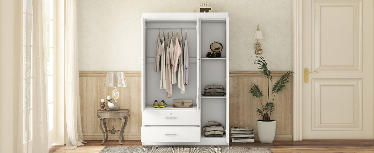 Nøordka Light Dresser Default 69" White 3-Door Mirror Wardrobe with Shelving