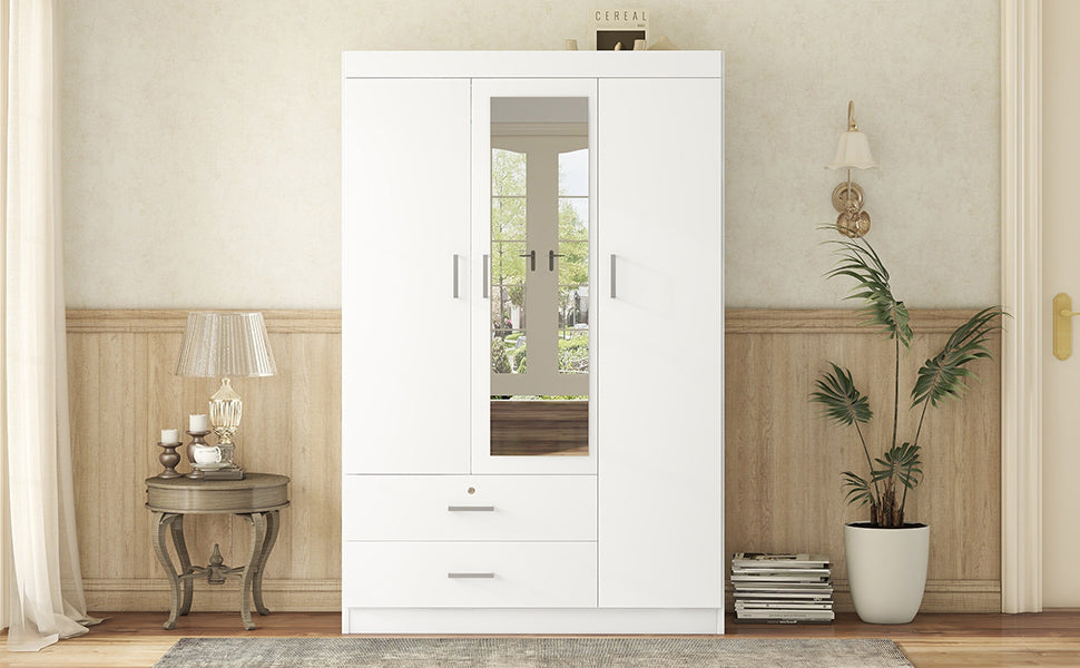 Nøordka Light Dresser Default 69" White 3-Door Mirror Wardrobe with Shelving