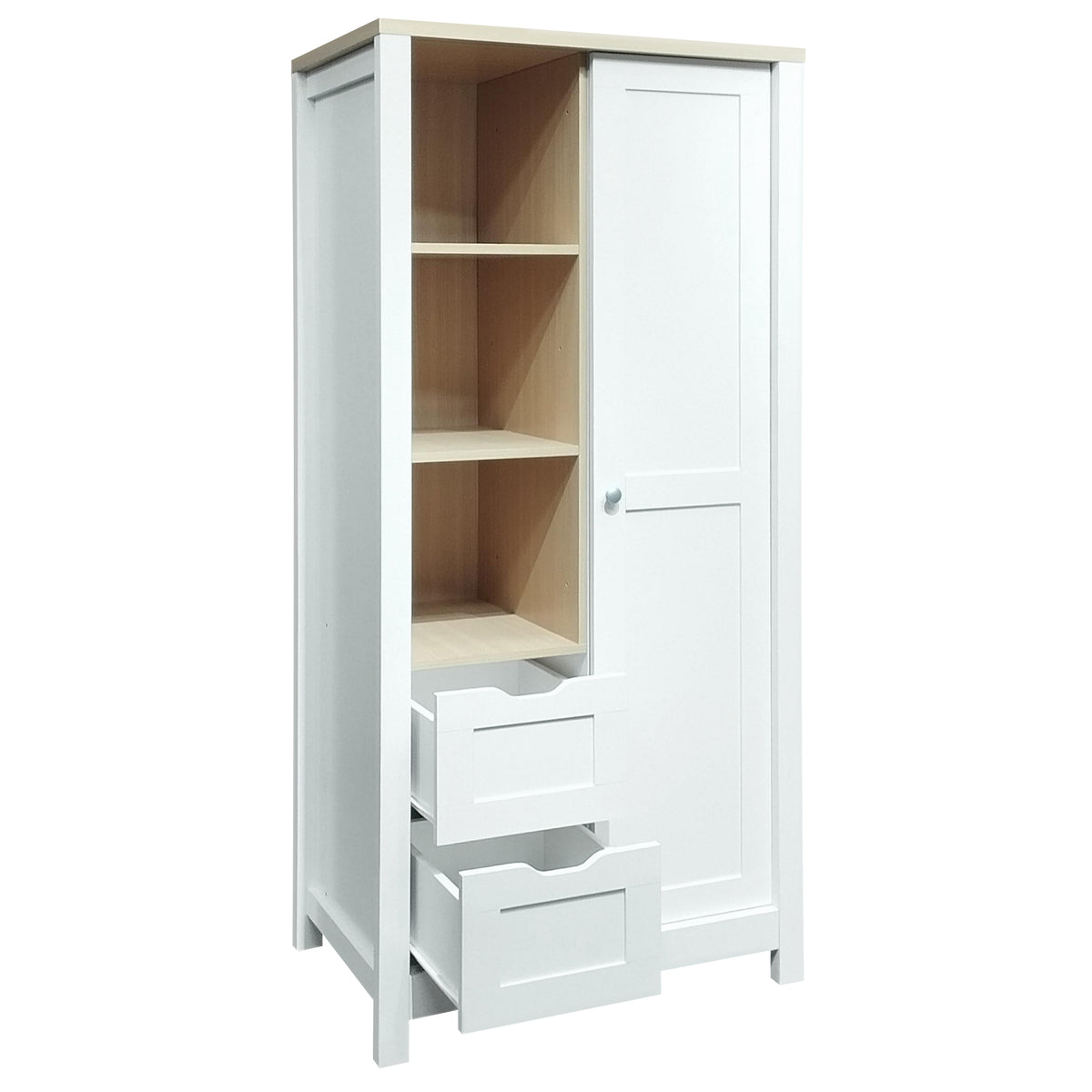 Nøordka Light Dresser Default 69" White Bedroom Wardrobe with Hanging Rods, Drawers, Open Shelves &amp; Sliding Door