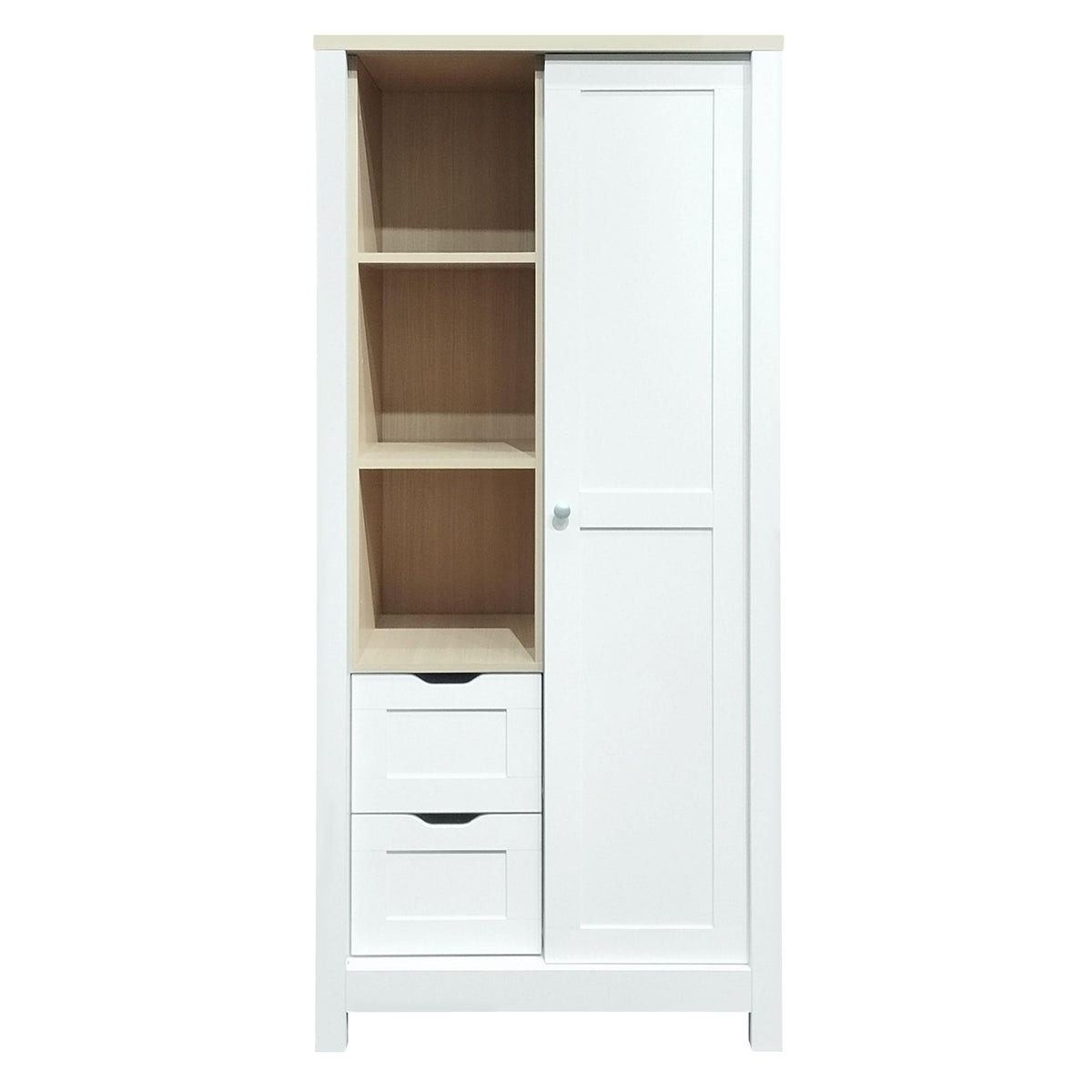 Nøordka Light Dresser Default 69" White Bedroom Wardrobe with Hanging Rods, Drawers, Open Shelves &amp; Sliding Door