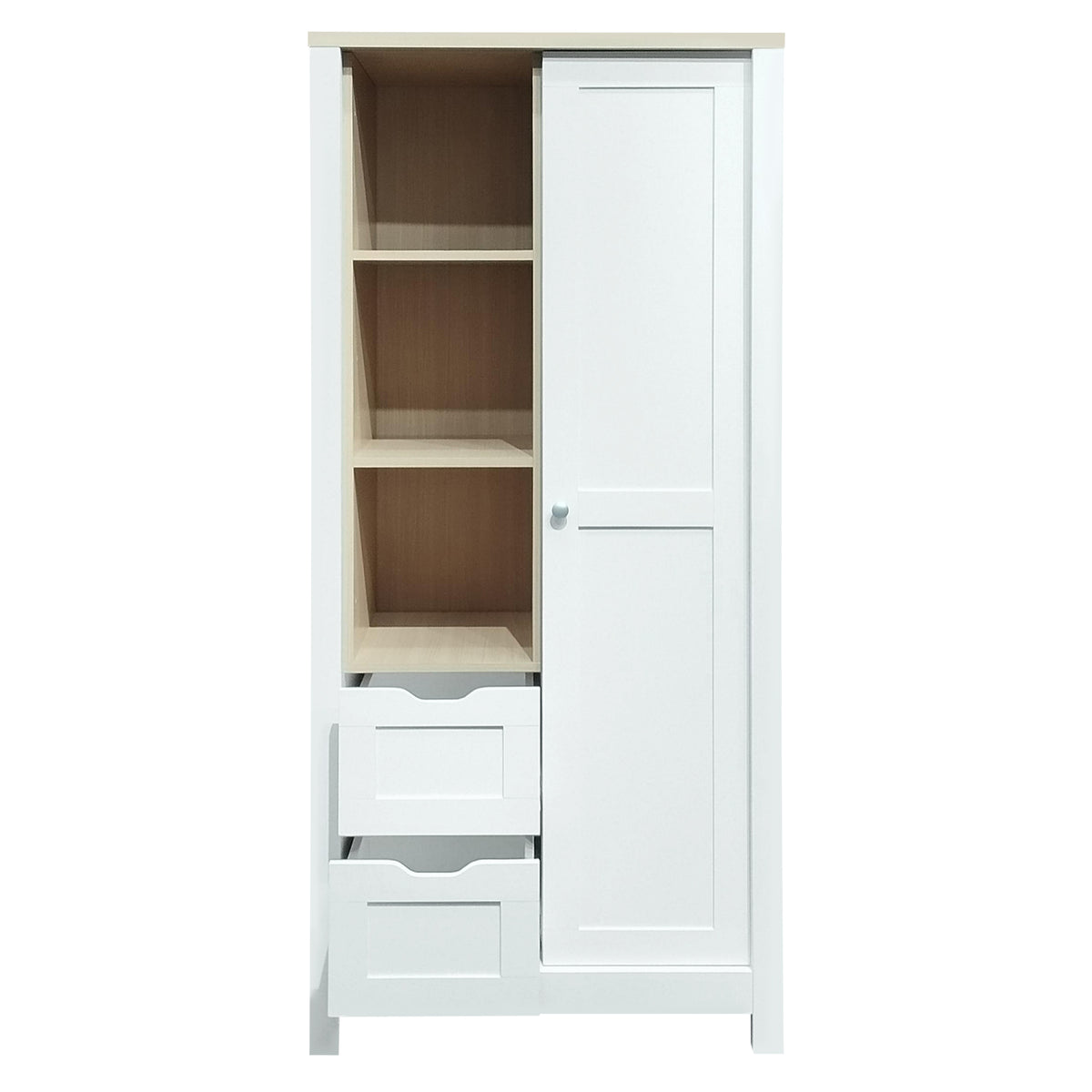 Nøordka Light Dresser Default 69" White Bedroom Wardrobe with Hanging Rods, Drawers, Open Shelves &amp; Sliding Door
