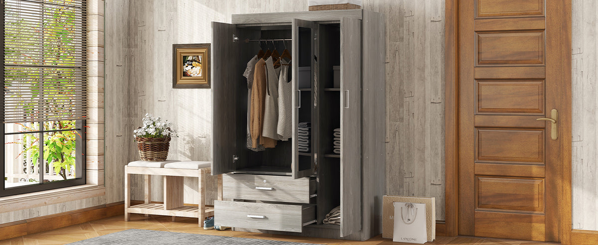Nøordka Light Dresser Default 70" Gray 3-Door Mirror Wardrobe