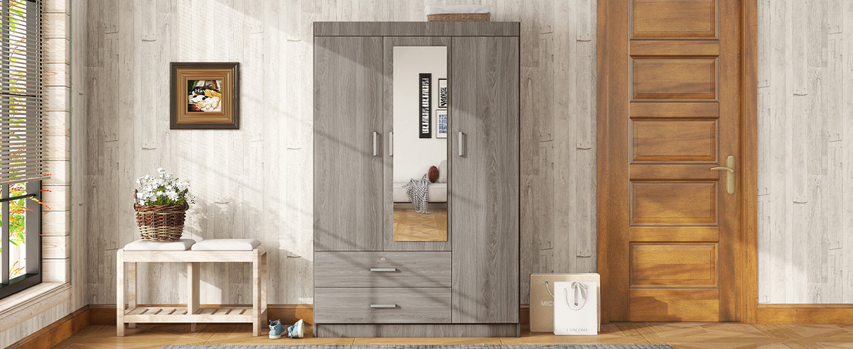 Nøordka Light Dresser Default 70" Gray 3-Door Mirror Wardrobe