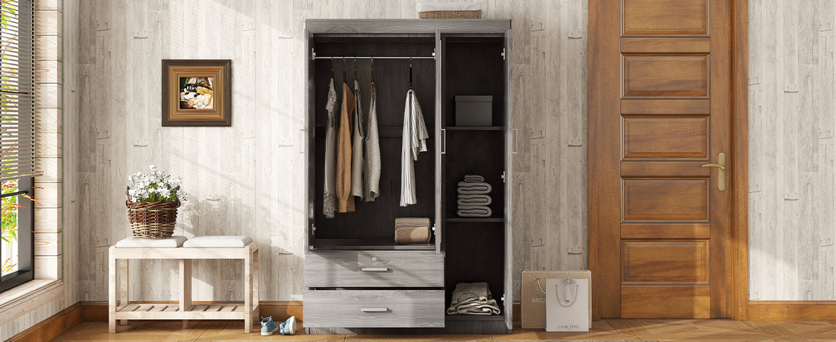 Nøordka Light Dresser Default 70" Gray 3-Door Mirror Wardrobe