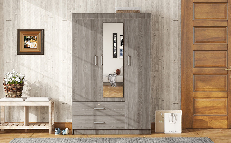 Nøordka Light Dresser Default 70" Gray 3-Door Mirror Wardrobe