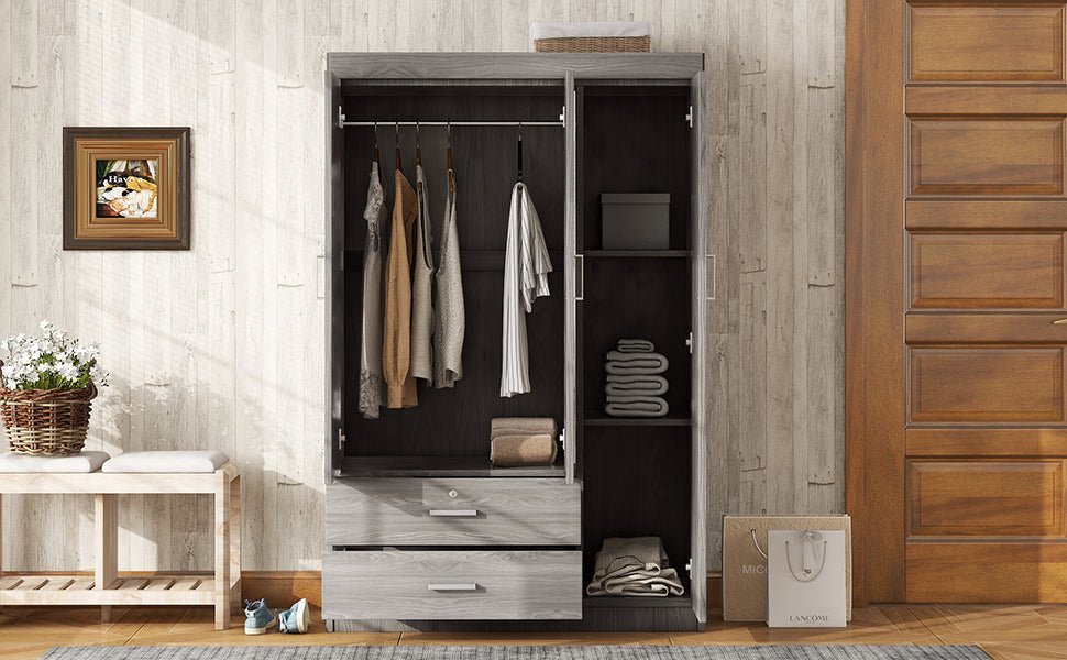 Nøordka Light Dresser Default 70" Gray 3-Door Mirror Wardrobe