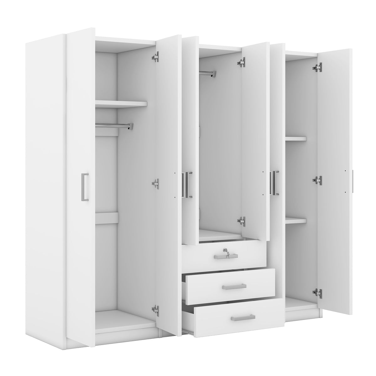 Nøordka Light Dresser Default 70" White 6-Door Wooden Wardrobe for Bedroom with Large Drawers