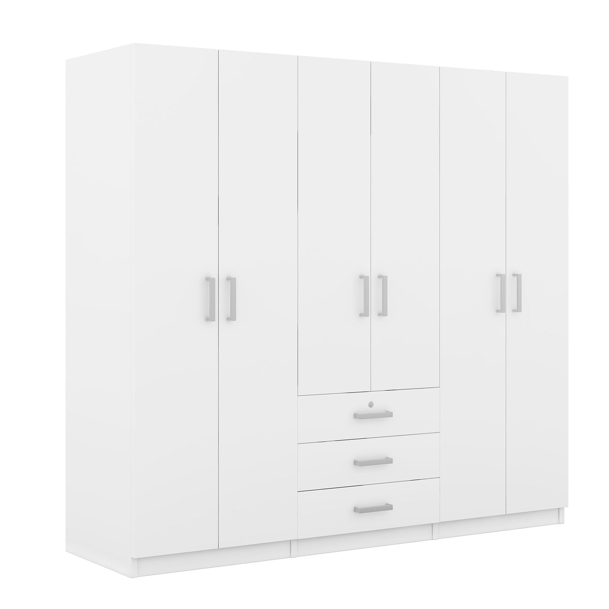 Nøordka Light Dresser Default 70" White 6-Door Wooden Wardrobe for Bedroom with Large Drawers