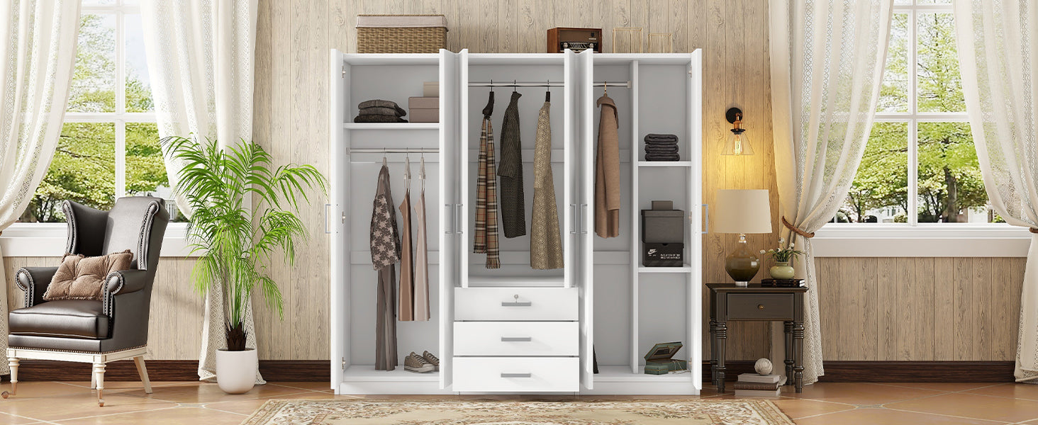 Nøordka Light Dresser Default 70" White 6-Door Wooden Wardrobe for Bedroom with Large Drawers