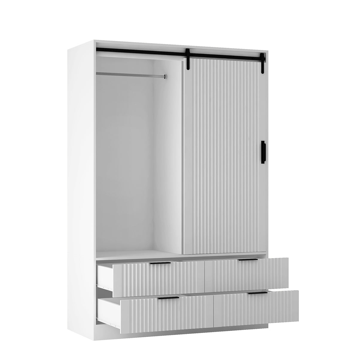 Nøordka Light Dresser Default 70" White Bedroom Armoire Wardrobe Closet with Barn Style Door