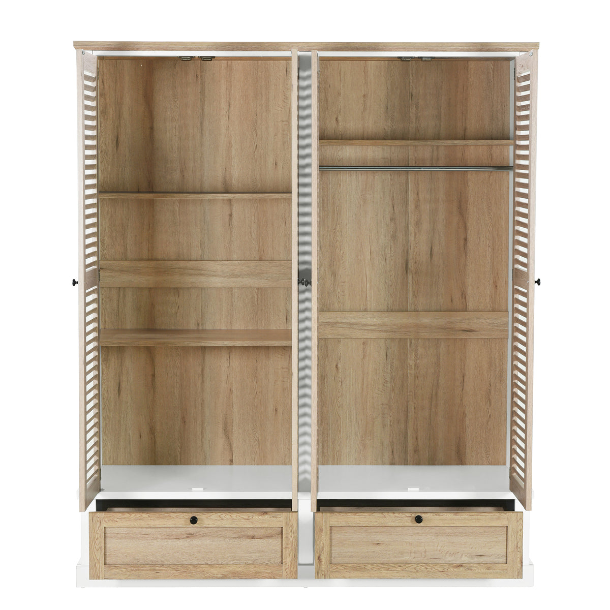 Nøordka Light Dresser Default 75" Natural &amp; White 4 Shutter Door Wardrobe Armoire Closet