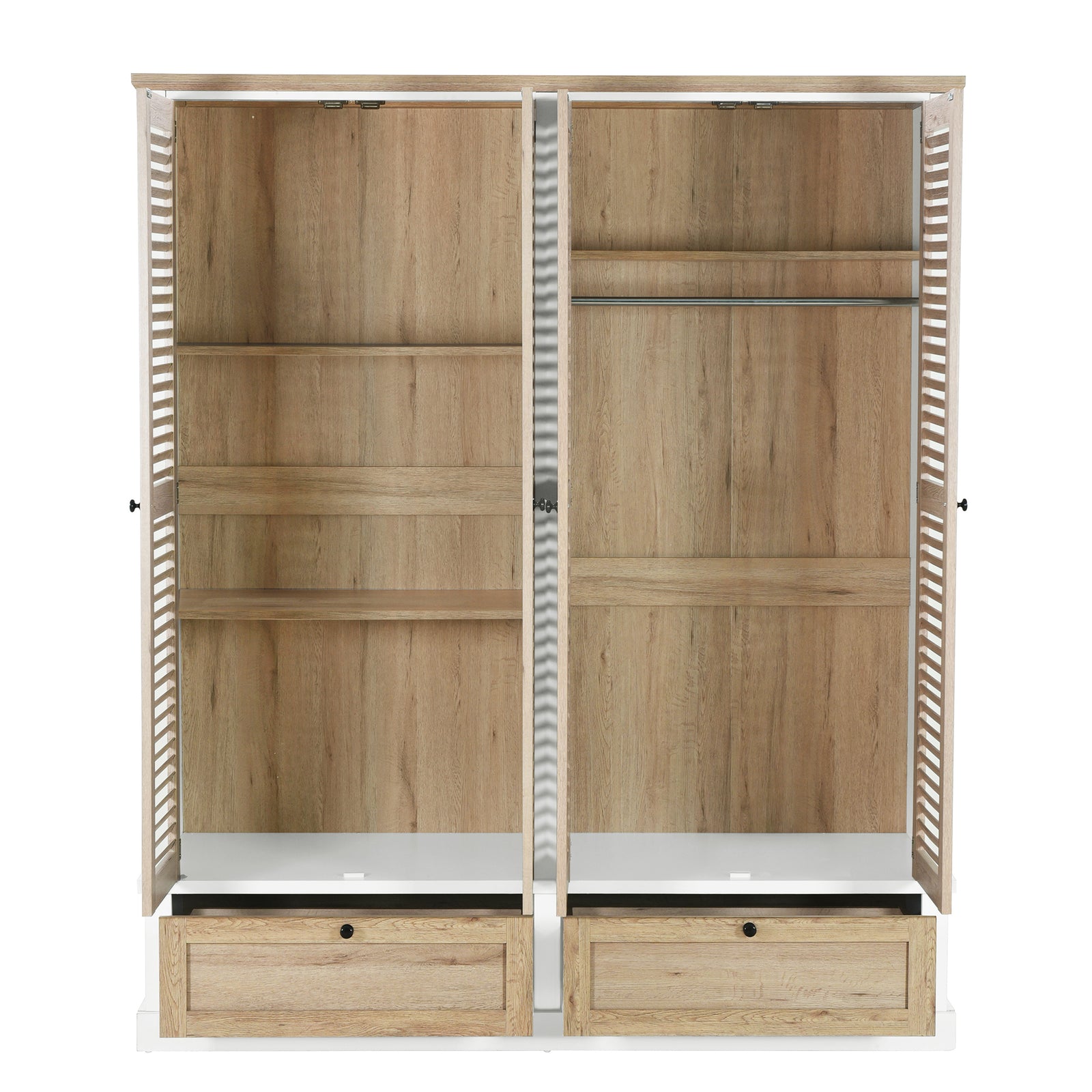 Nøordka Light Dresser Default 75" Natural & White 4 Shutter Door Wardrobe Armoire Closet