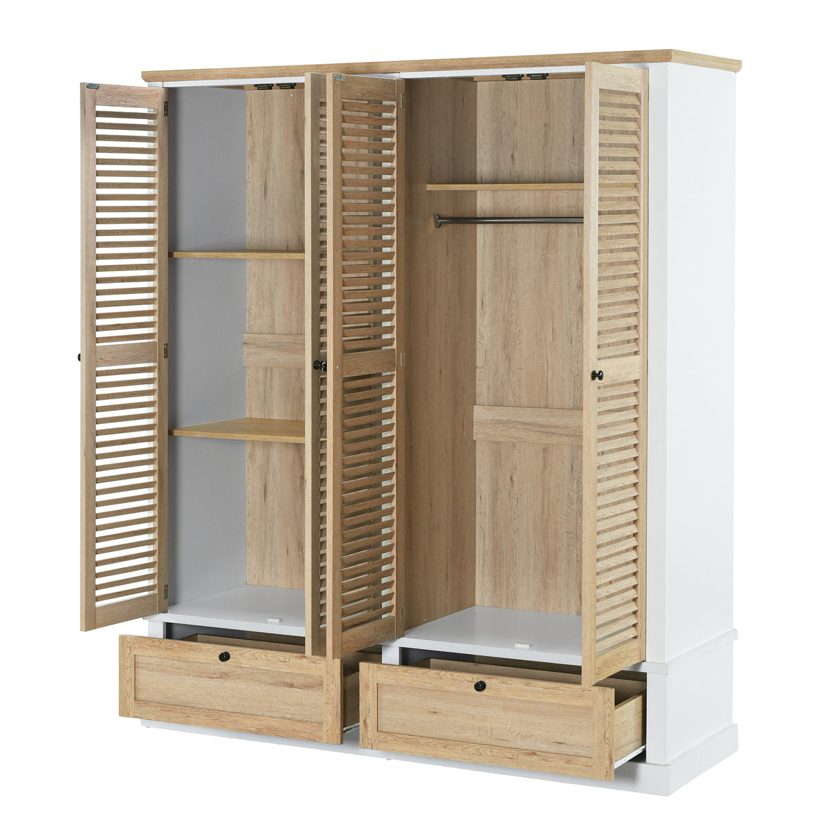 Nøordka Light Dresser Default 75" Natural &amp; White 4 Shutter Door Wardrobe Armoire Closet
