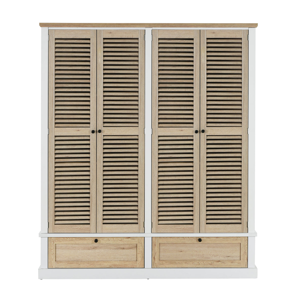 Nøordka Light Dresser Default 75" Natural &amp; White 4 Shutter Door Wardrobe Armoire Closet